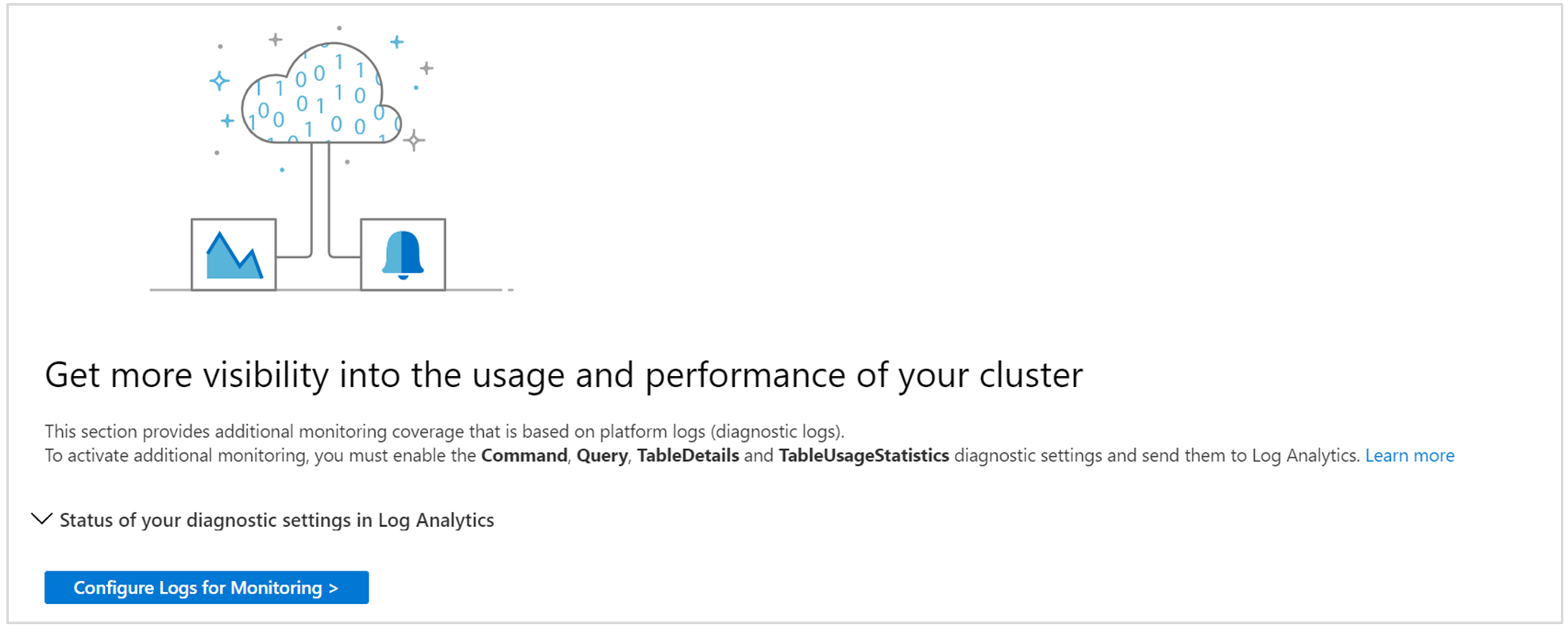 Screenshot of the button for configuring logs for monitoring.