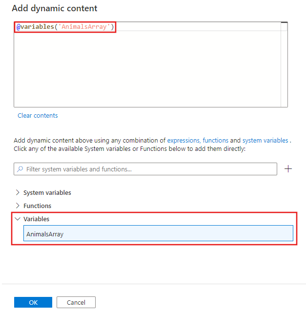 Shows the dynamic content editor with the variable created in the first step selected