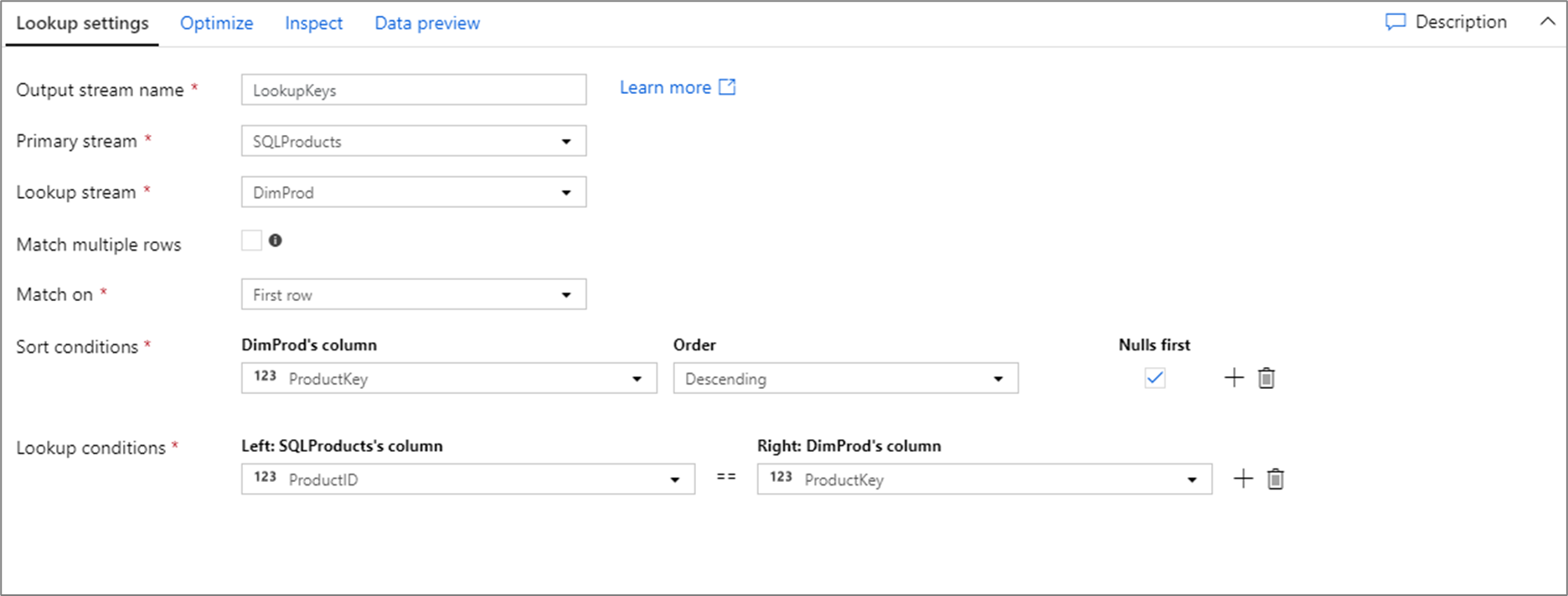 Screenshot shows the Lookup settings tab for the following code.