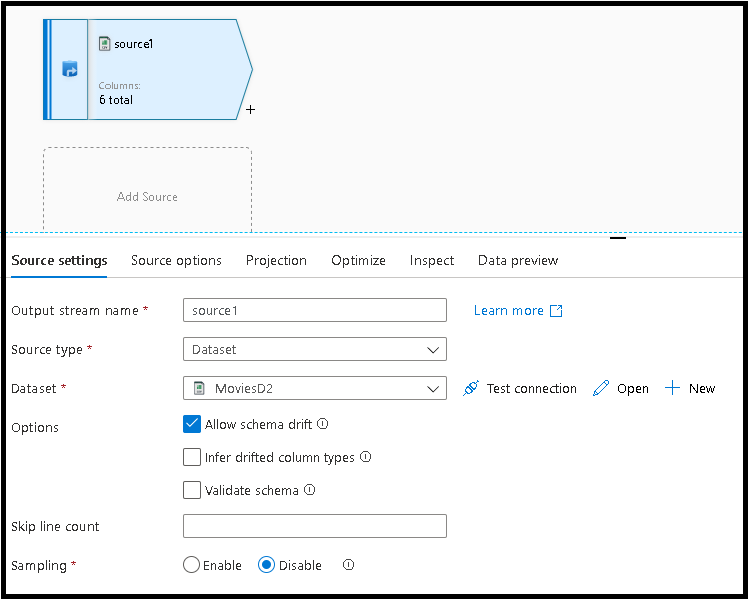 Screenshot of the &quot;Source settings&quot; pane for adding a source type.