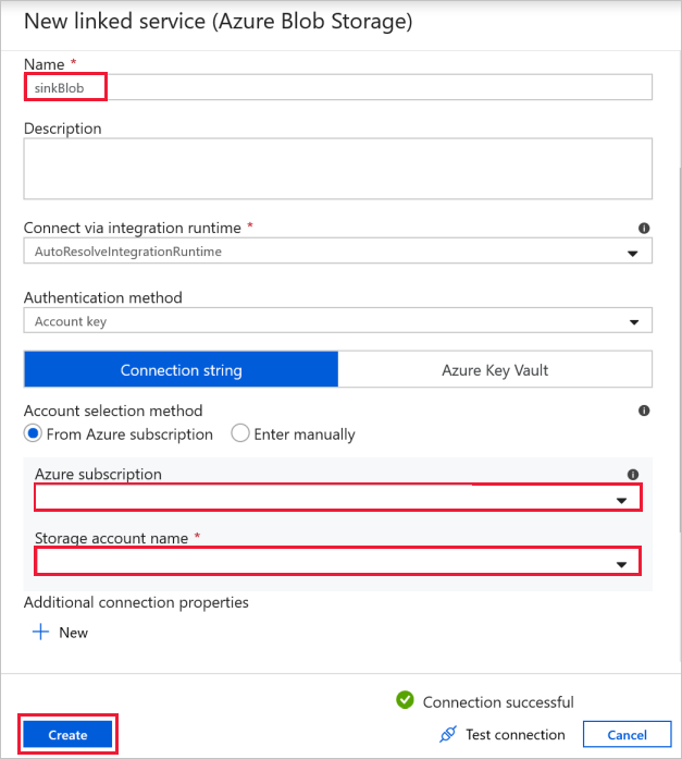 Sink storage blob as a new linked service