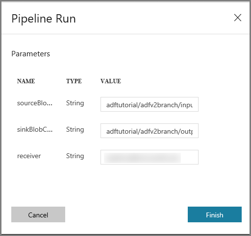 Pipeline run parameters