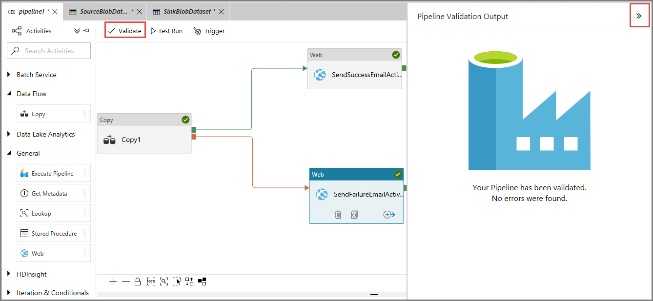 Shows a screenshot of the Validate pipeline button.