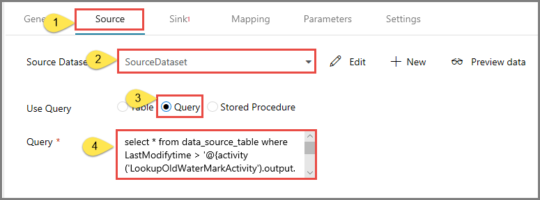 Copy activity - source