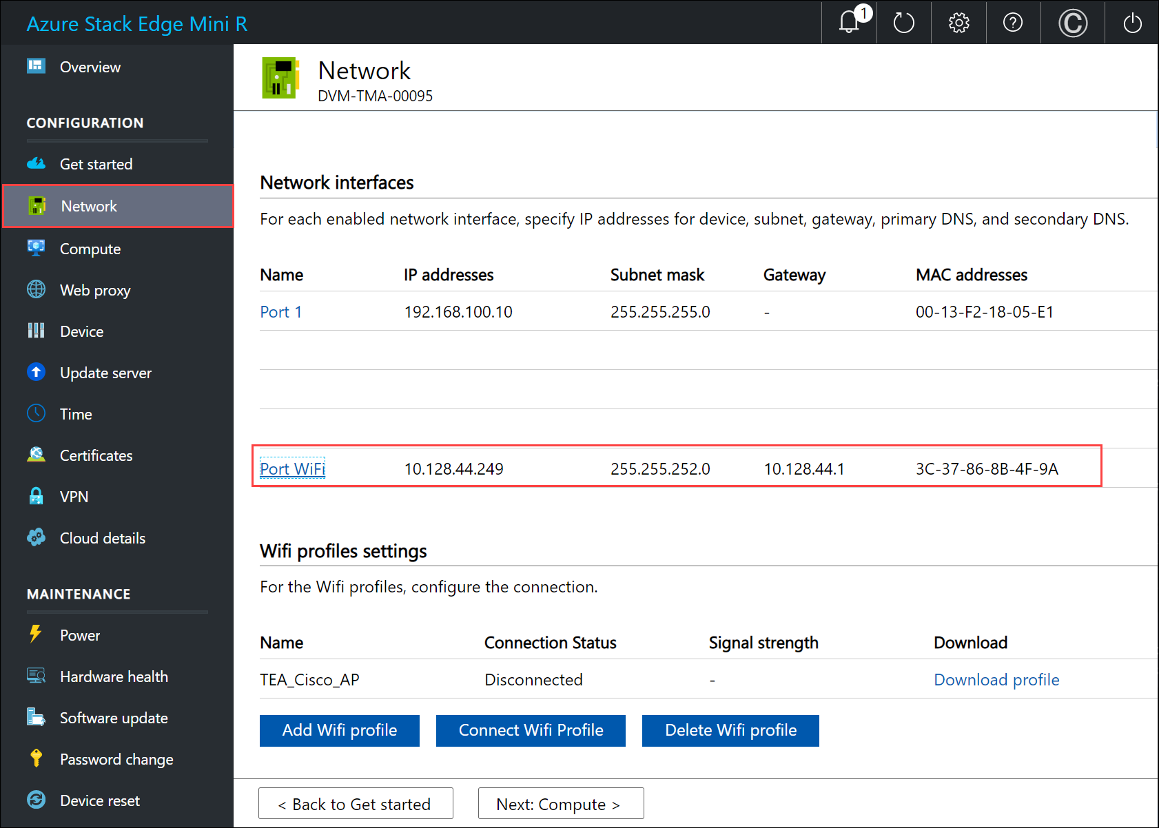 Local web UI "Network settings" page 3