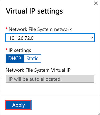 Screenshot of local web UI "Cluster" page with "Virtual IP Settings" blade configured for NFS on first node.