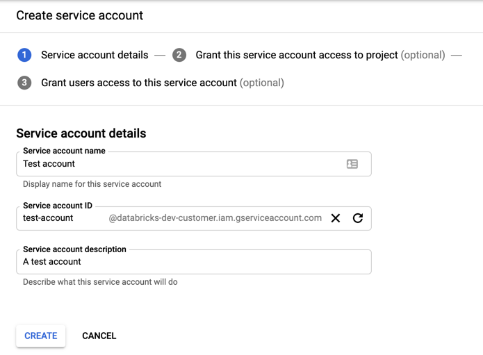 Google create service account