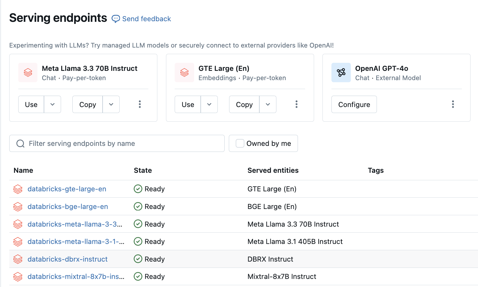 Serving endpoints list