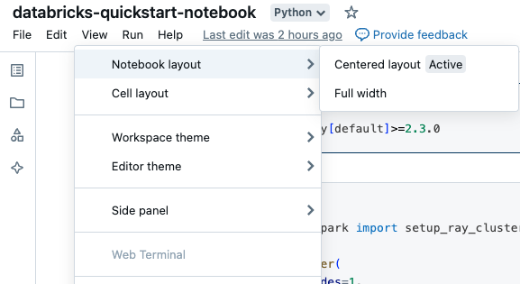 notebook menu