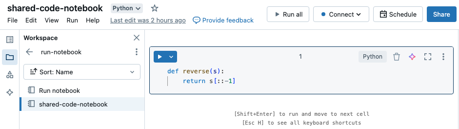 Shared code notebook