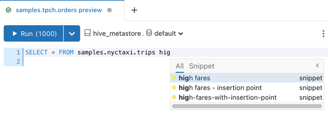 Query selecting a snippet