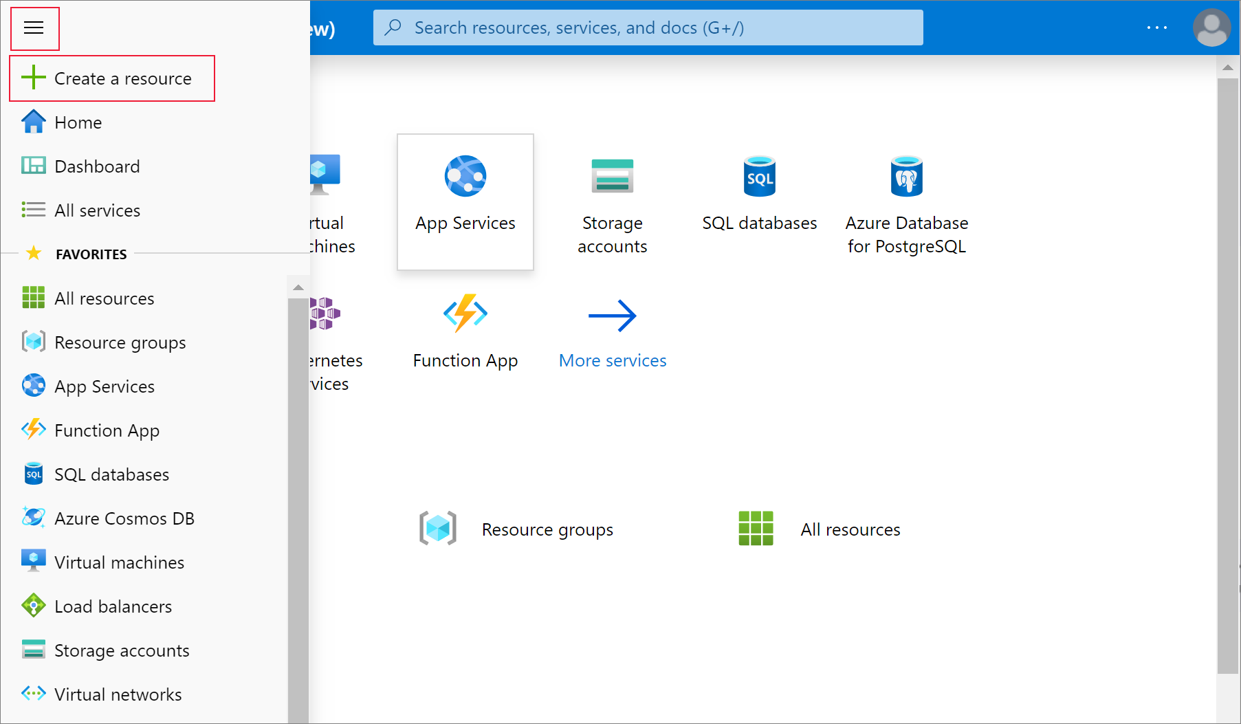 Create a resource on Azure portal