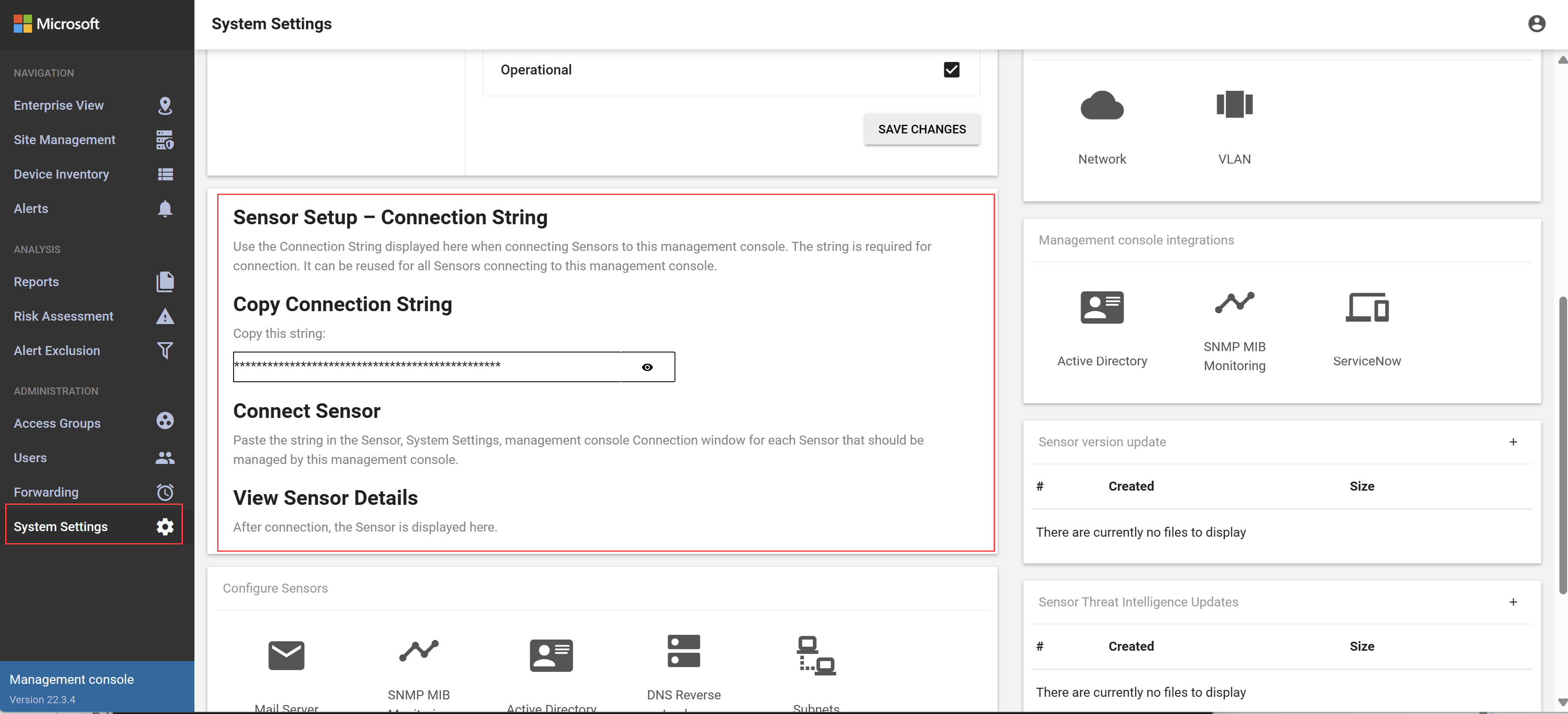 Screenshot that shows copying the connection string for the sensor.