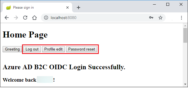 Web app successful login.