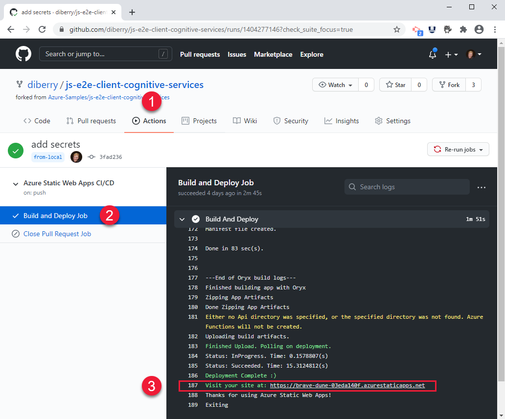 Screenshot of GitHub action building the app.