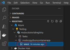 A screenshot showing how to confirm the  information to  build container in Azure in Visual Studio Code.