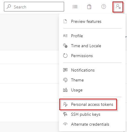 A screenshot showing how to locate the personal access token button.