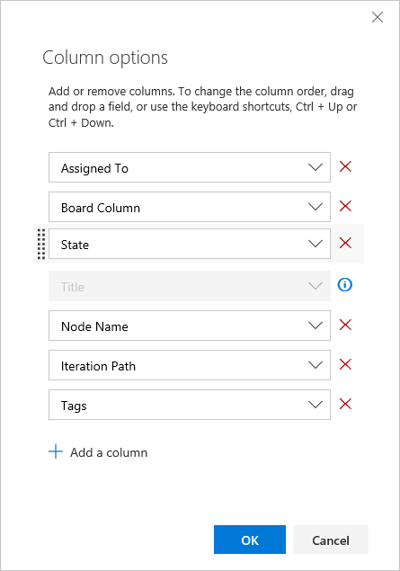 Column options dialog