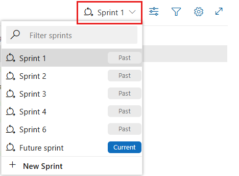 Screenshot that shows how to Choose another sprint.