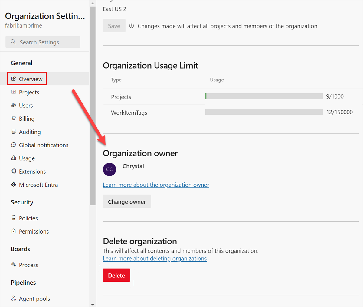 Find the current owner in organization information