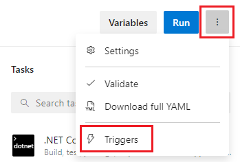 Screenshot that shows selecting Triggers for edit.