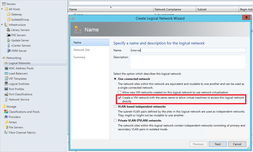 Create a Logical network for external internet access