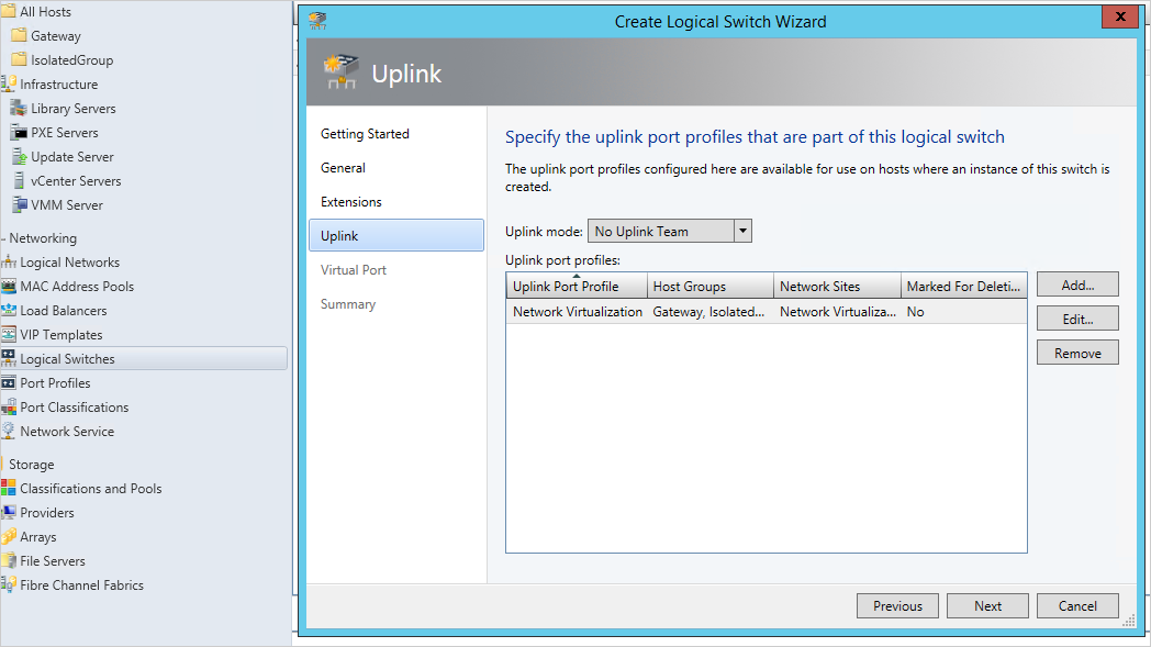 Adding an uplink port profile