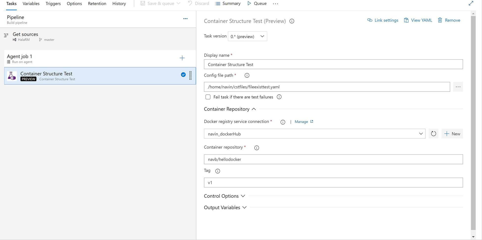 Container Test in Classic Pipeline