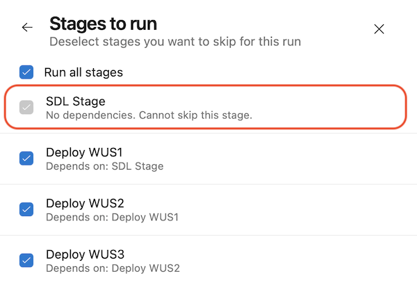 Screenshot of stages to run.