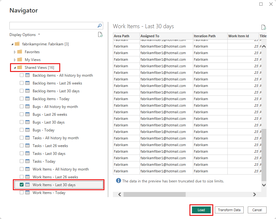 Screenshot that shows the Navigator dialog with the Choose an Analytics view.