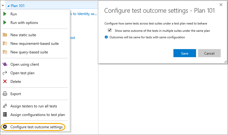 Configure test outcomes