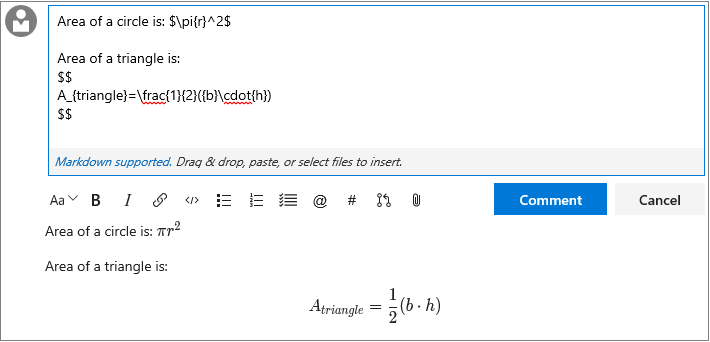 PR markdown comment with math