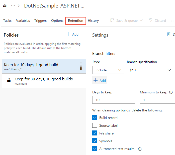 Delete test results by branch