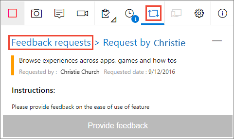 Screenshot shows opening the pending feedback requests page.