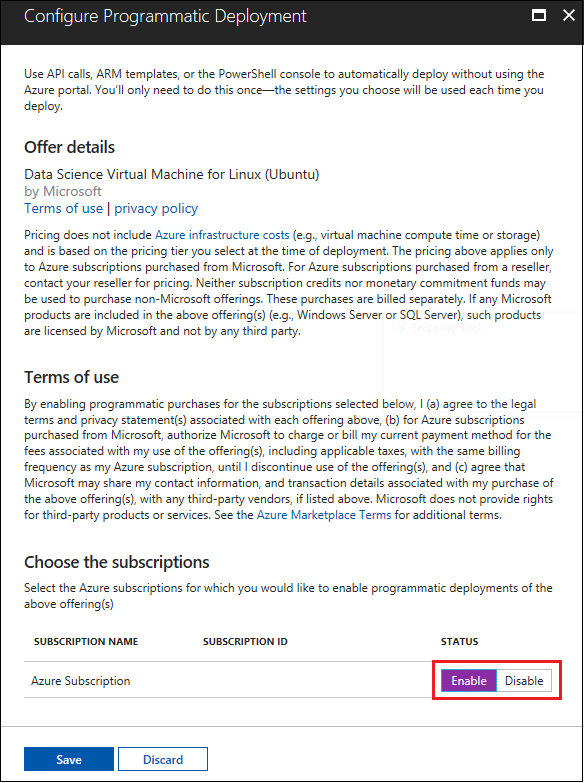 Configure Programmatic Deployment window