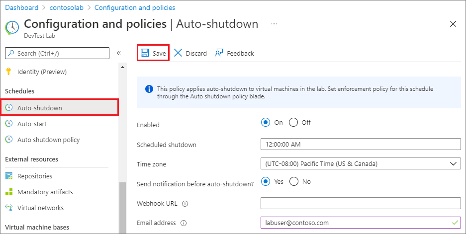 Screenshot showing Auto shutdown.