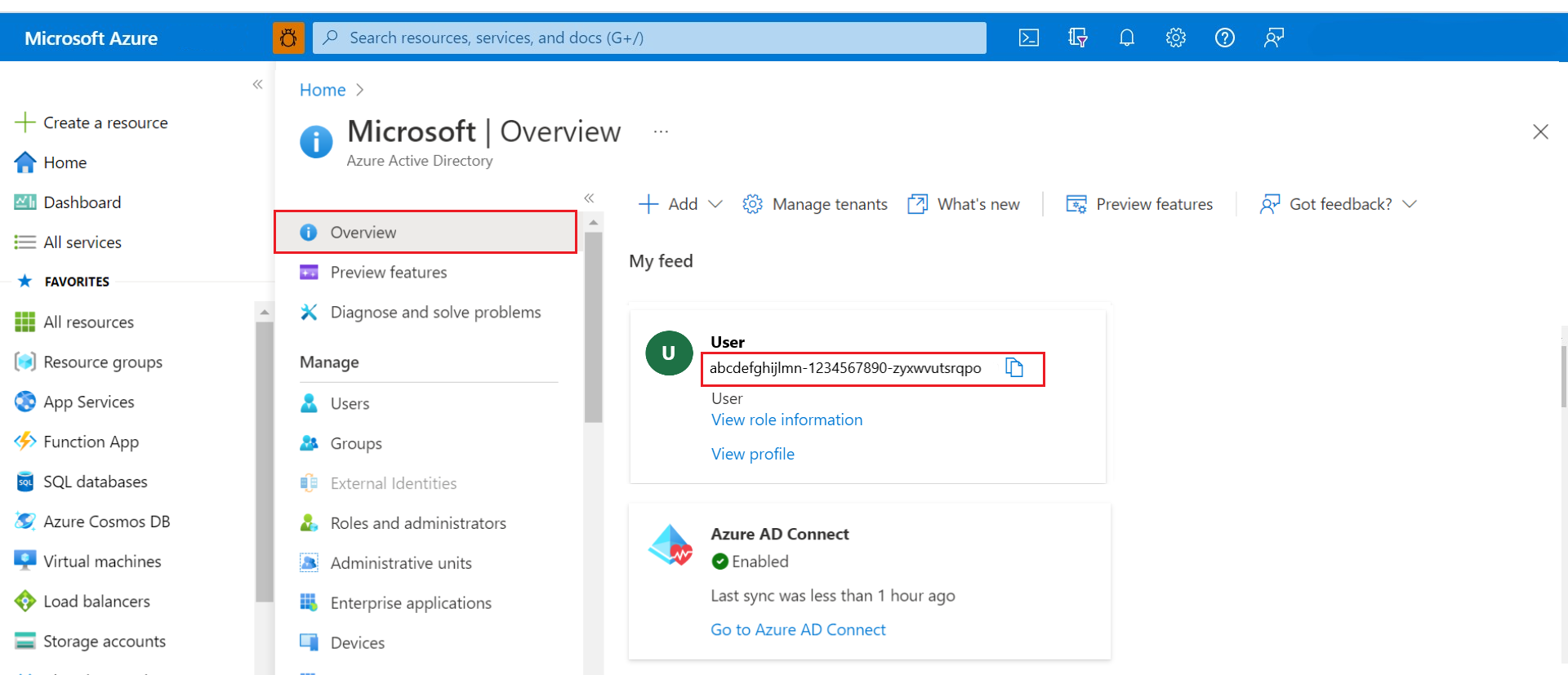 Screenshot that shows finding the object ID from Microsoft Entra ID.