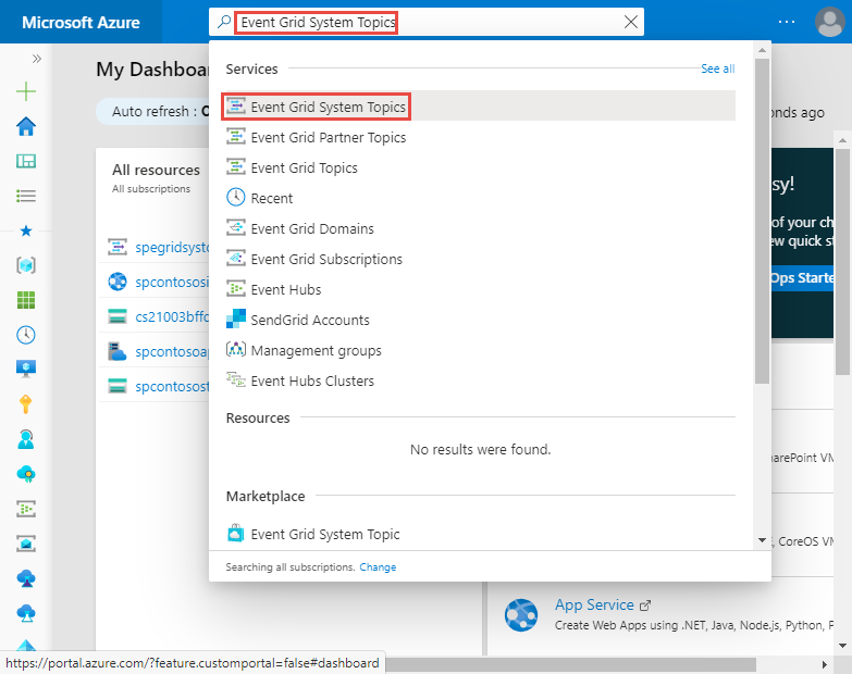 Search for and select Event Grid System Topics
