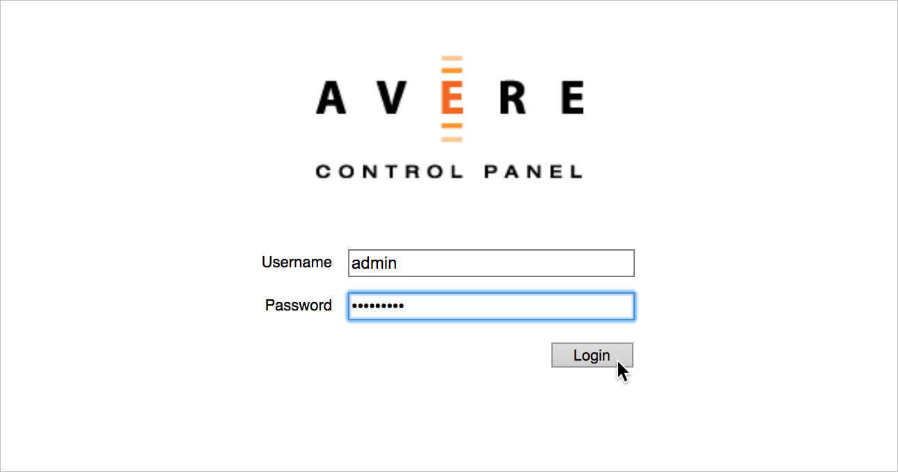 web browser showing control panel login fields