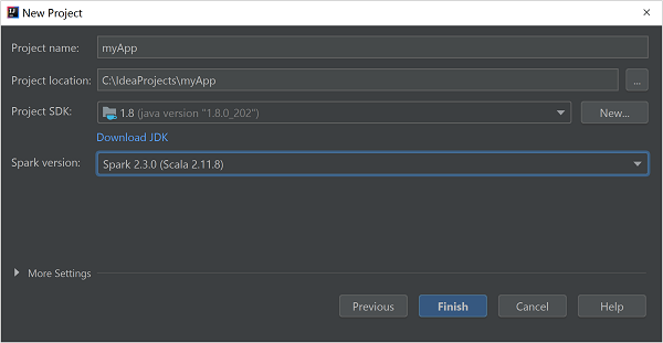 IntelliJ IDEA Selecting the Spark SDK.