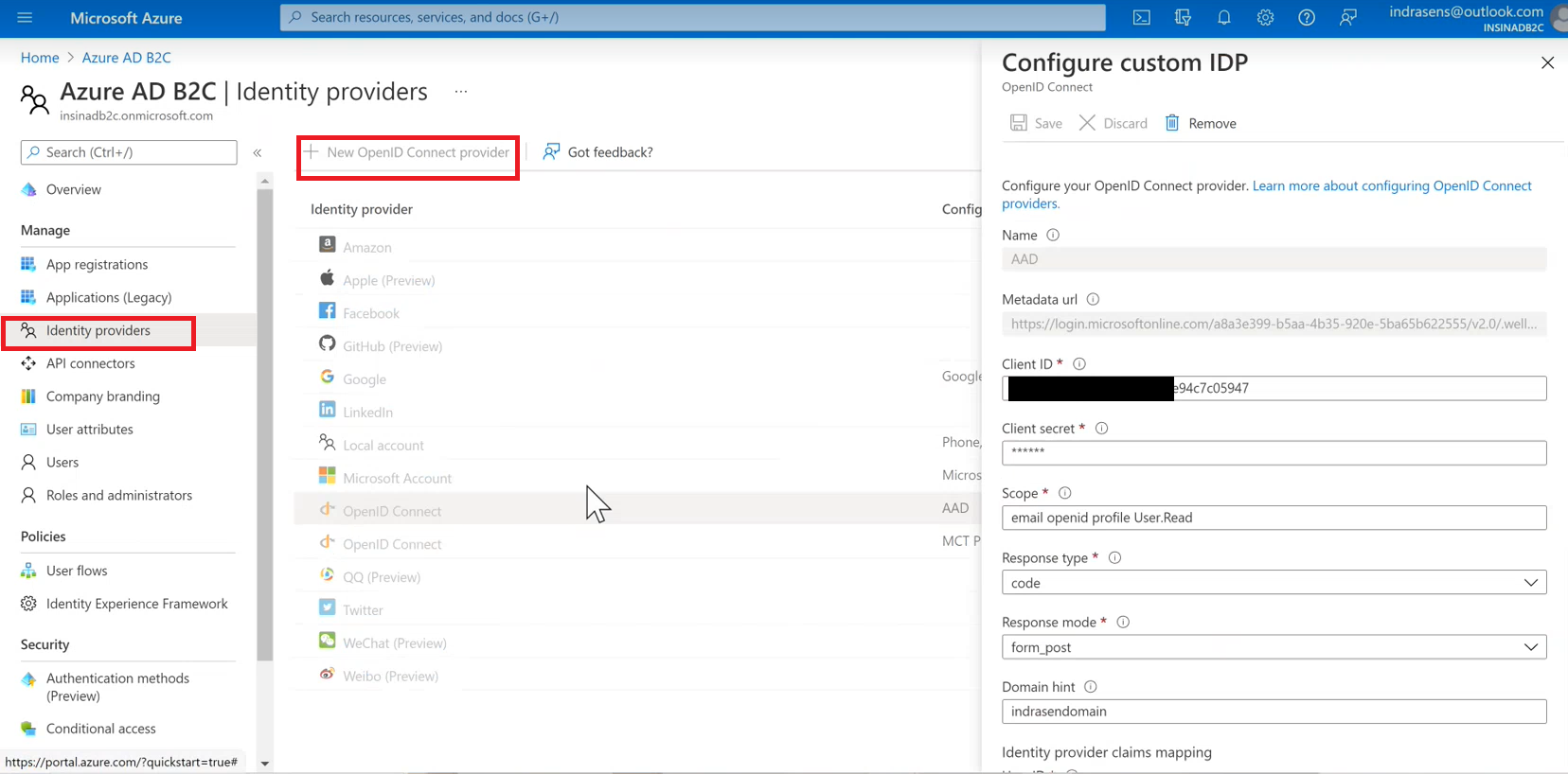 AAD Identity provider edit