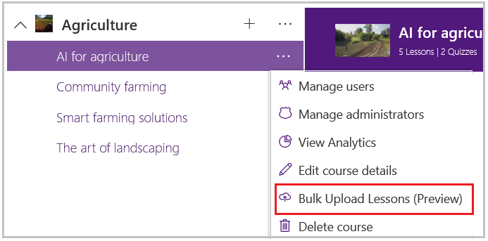 Bulk upload lesson drop down