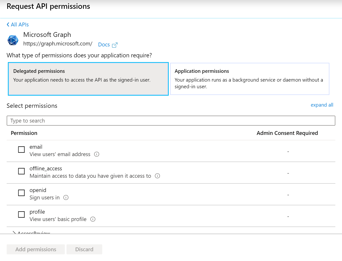 Delegated and Application permissions