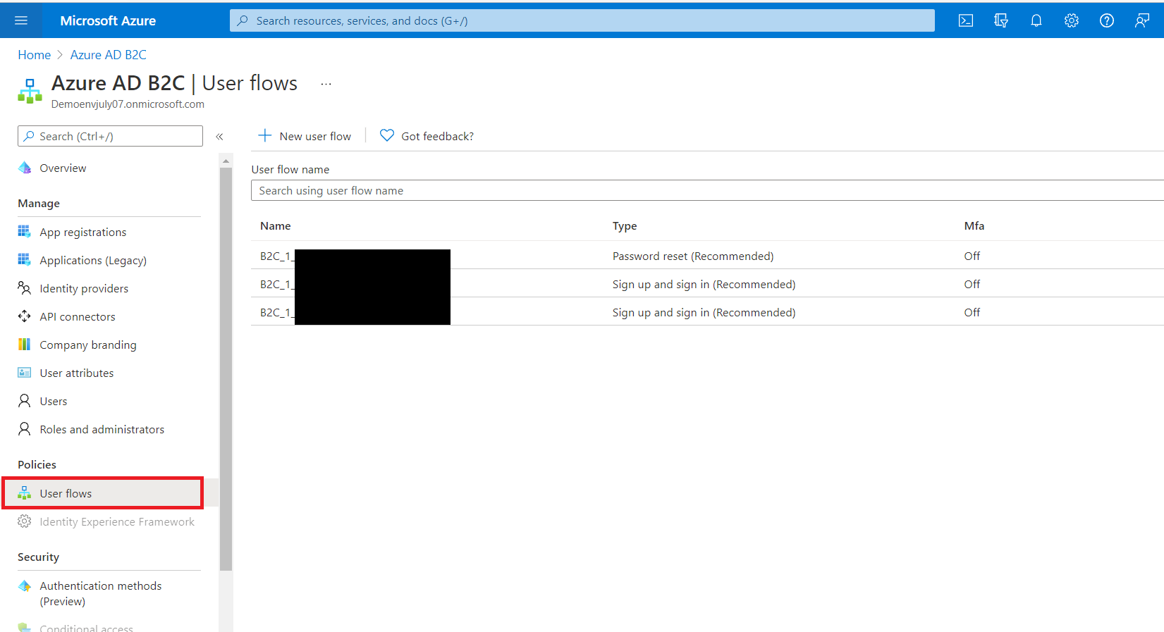 user flow in custom idp