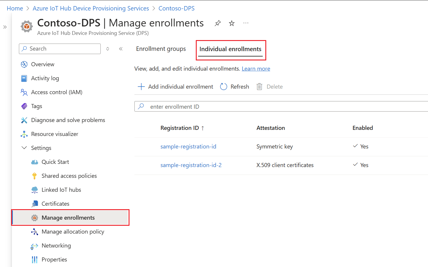 Screenshot that shows verifying enrollment for an individual device in the portal.