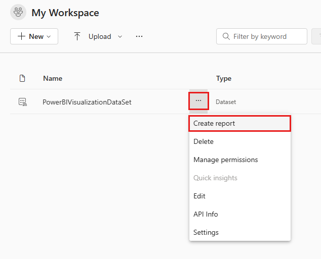 Screenshot that shows creating a Microsoft Power BI report.