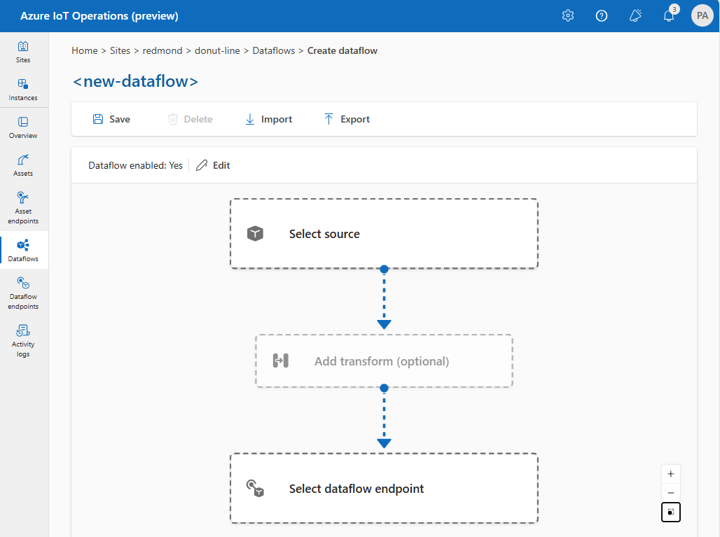 Screenshot using operations experience to create a dataflow.