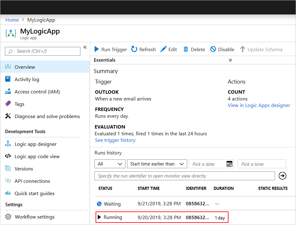 Select earliest running instance