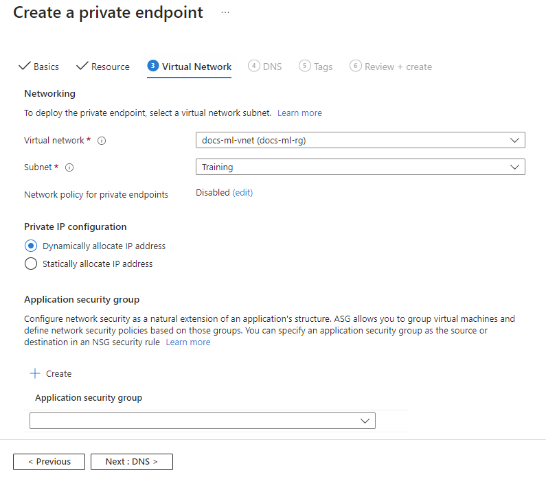 Screenshot of the Azure Monitor private endpoint network.