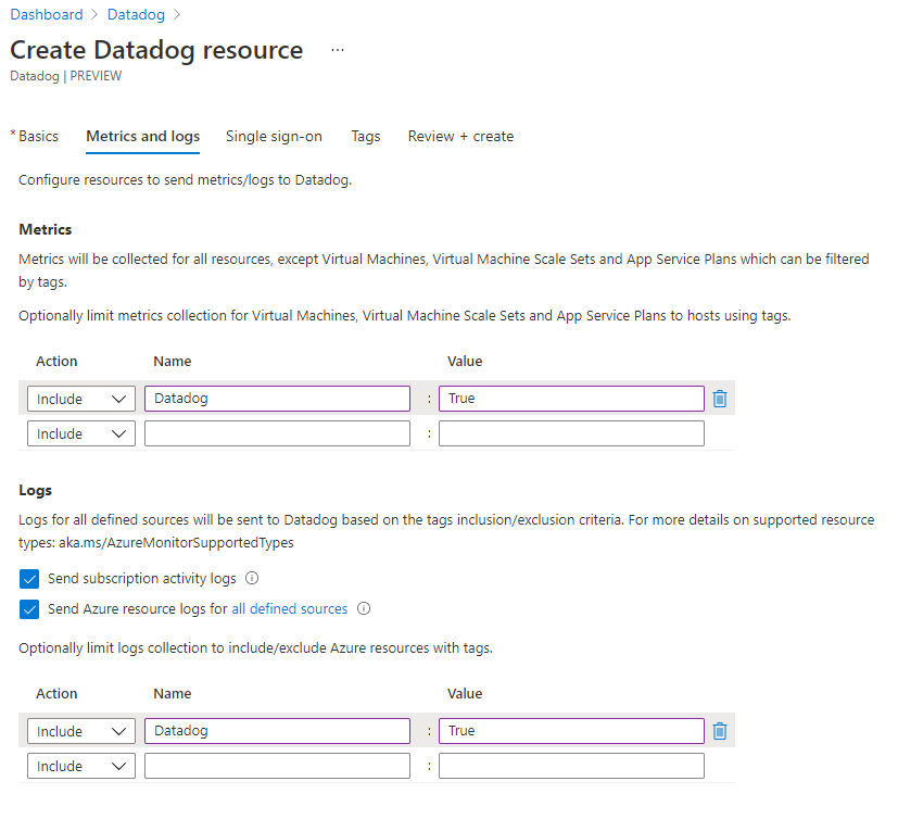 Configure Logs and Metrics.